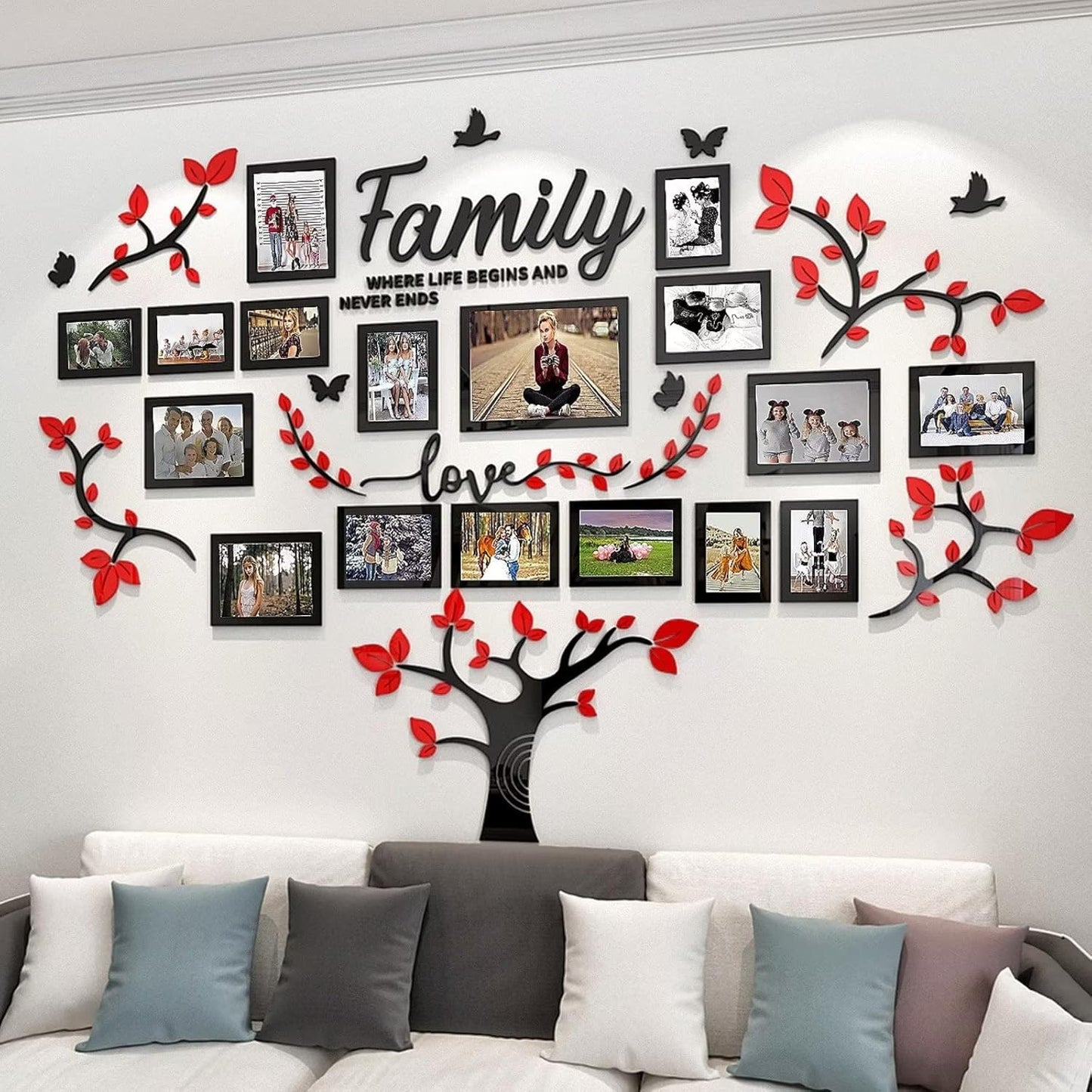 DIY Wall Decor Living Room Family Tree Wall Decor Sticker 3D Picture Frames Collage Wall Decor Living Room Wall Decor, Black 1