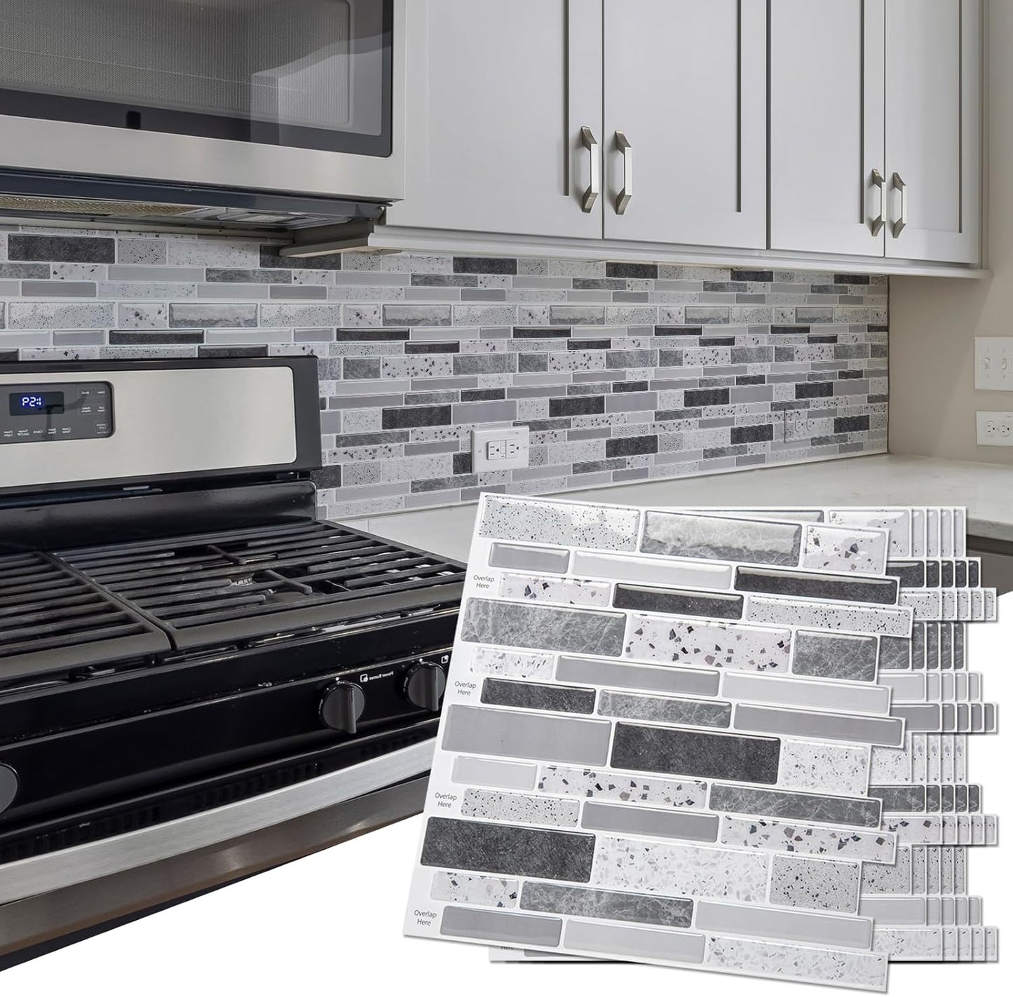 Art3d 10-Sheet Premium Self-Adhesive Kitchen Backsplash Tiles in Marble,30 * 30cm