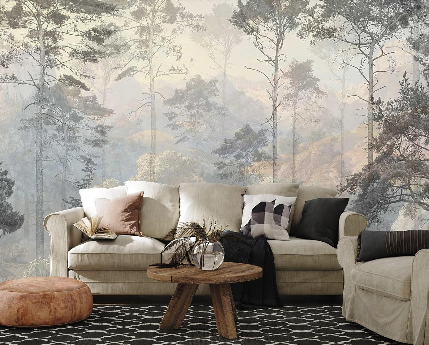 Hazy Forest Wall Mural, Abstract Nature Landscape Wallpaper, Background Wall Decoration Patterns(Non-self-Adhesive)