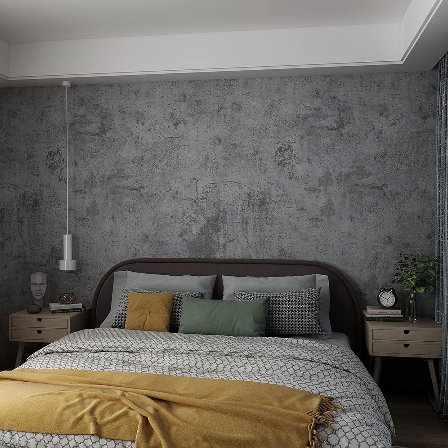 16"×591" Large Size Extra Thick Grey Blue Concrete Wallpaper Peel and Stick Industrial Dark Blue Gray Cracked Concrete Contact Paper Vinyl Grey Cement Sticker for Bedroom Bathroom Gym Walls