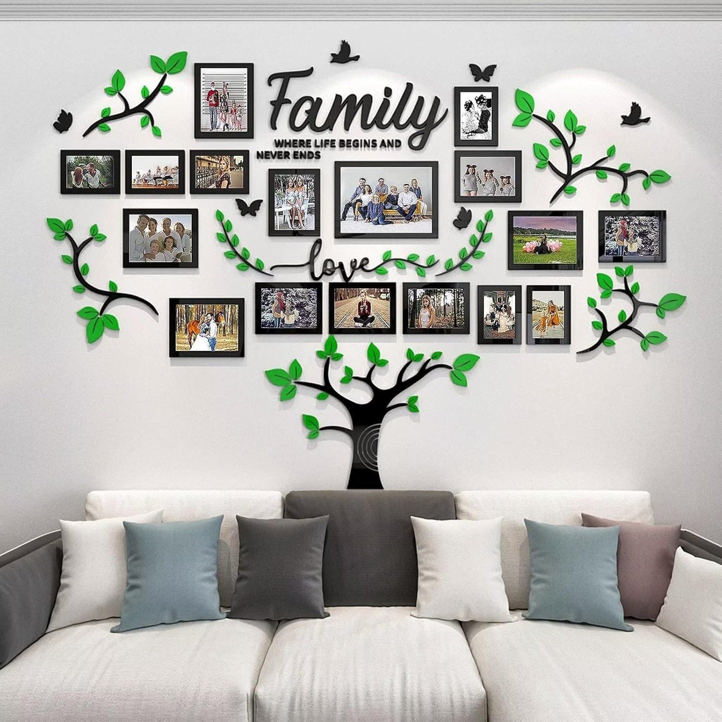 DIY Wall Decor Living Room Family Tree Wall Decor Sticker 3D Picture Frames Collage Wall Decor Living Room Wall Decor, Black 1