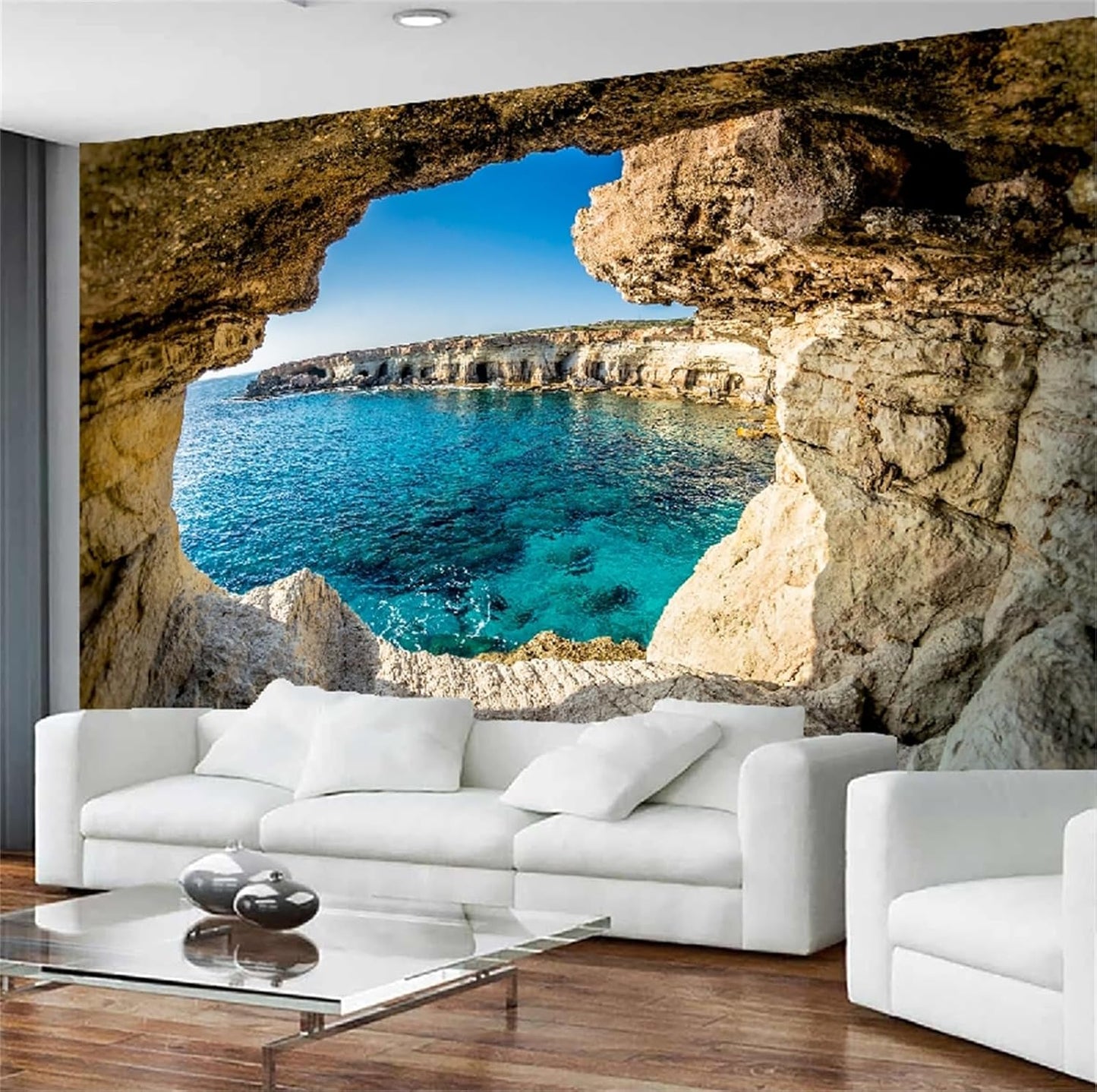 FLFK 3D Wall Murals Peel and Stick 141.7"x98.4"- Self-Adhesive Wallpaper Large Poster Sticker Sea Caves Landscape for Bedroom Living Room Wall Decor