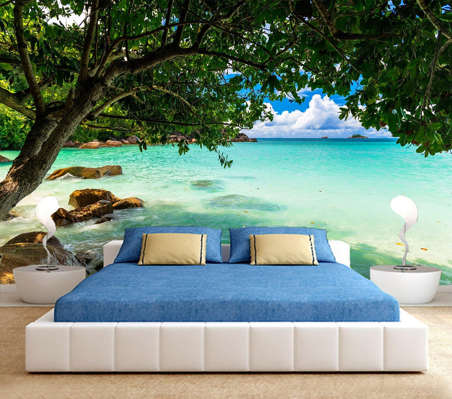 FLFK 3D Wall Murals Peel and Stick 141.7"x98.4"- Self-Adhesive Wallpaper Large Poster Sticker Sea Caves Landscape for Bedroom Living Room Wall Decor