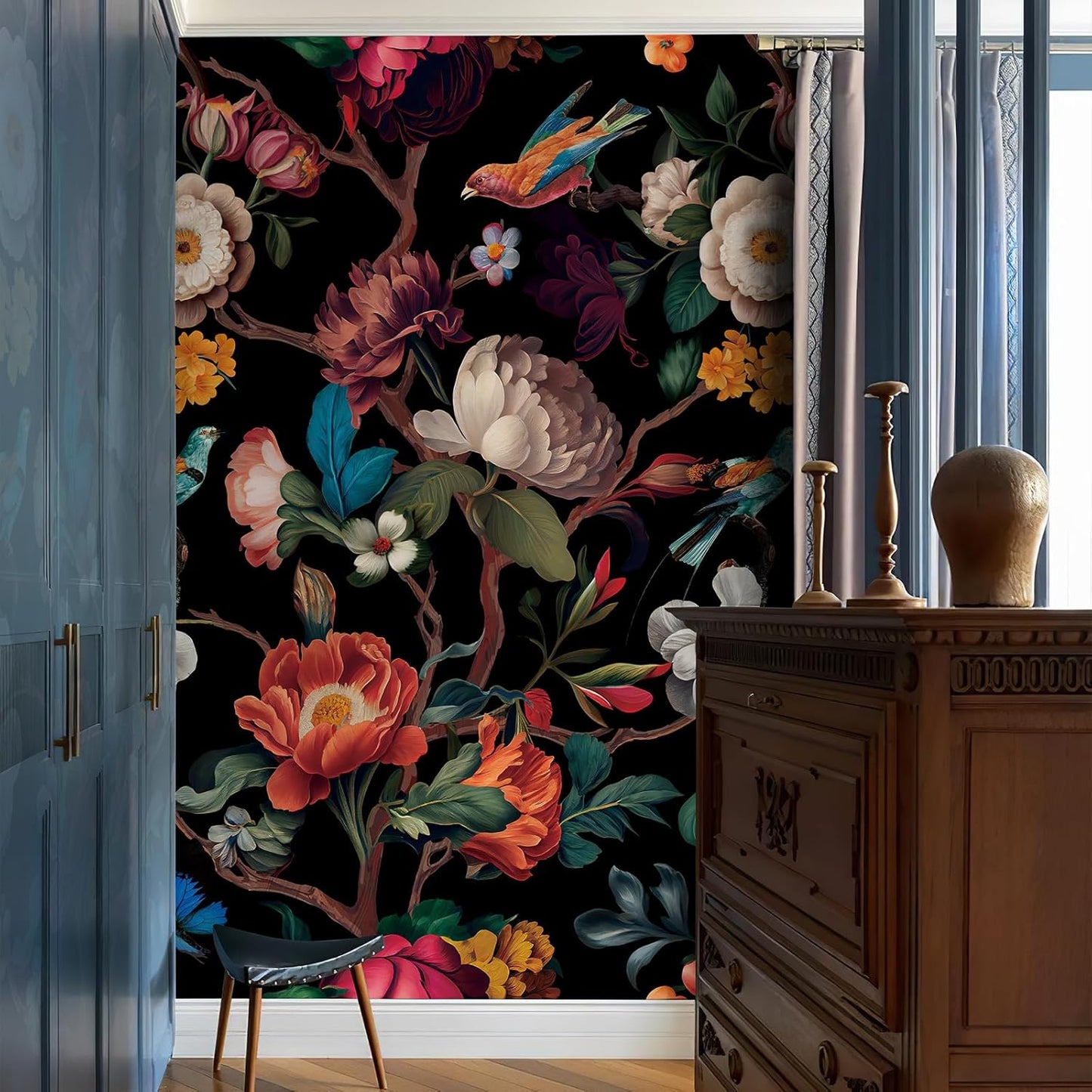 Zeeko Floral Peel and Stick Wallpaper Mural Beige Flower Wallpaper for Bedroom TV Background Large Wall Murals Wall Paintings Art Deco 98" H x 59" W (Covers 40 sq. ft.)