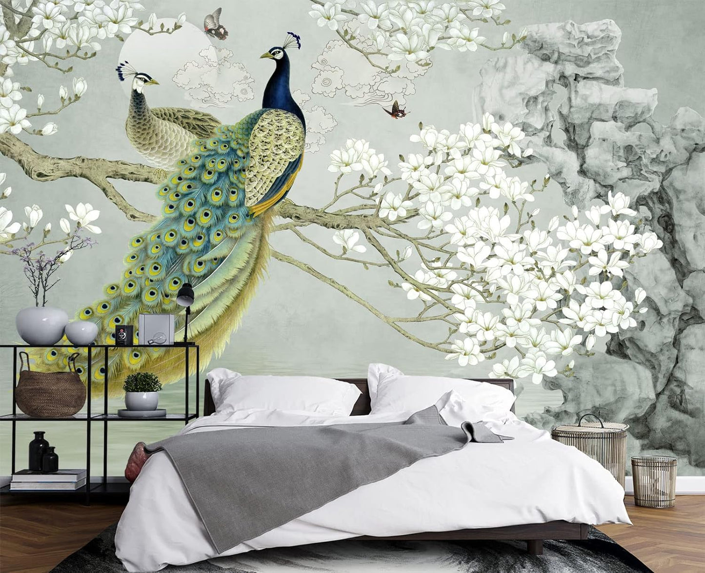 Plum Blossom Flower Bird Chinoiserie Wall Mural Wallpaper for Bedroom 103" x 69"