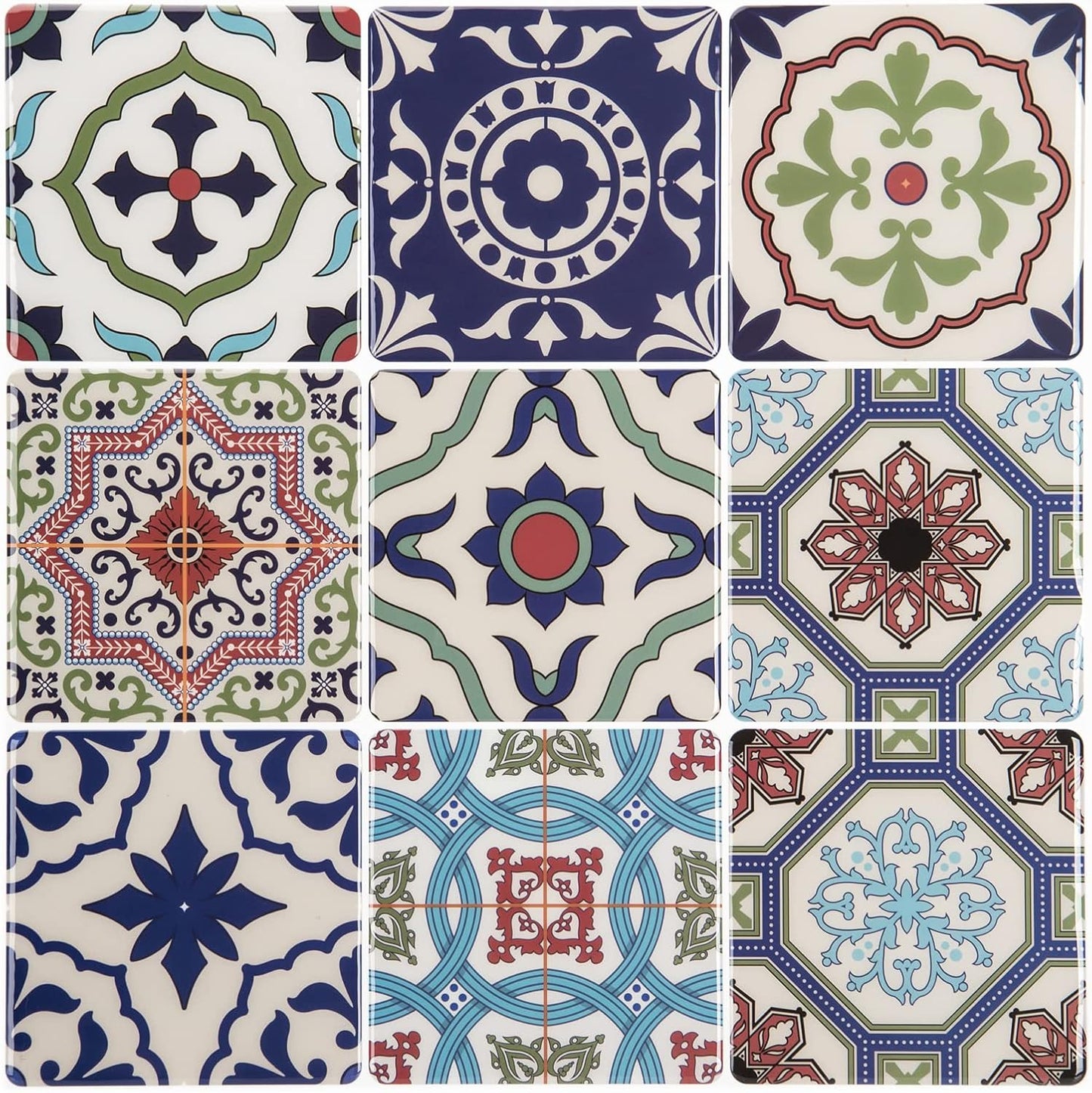 LONGKING Peel and Stick Backsplash Tile Stickers, Colorful Talavera Mexican Tile, Stick on Wall Tiles (10 Sheets)