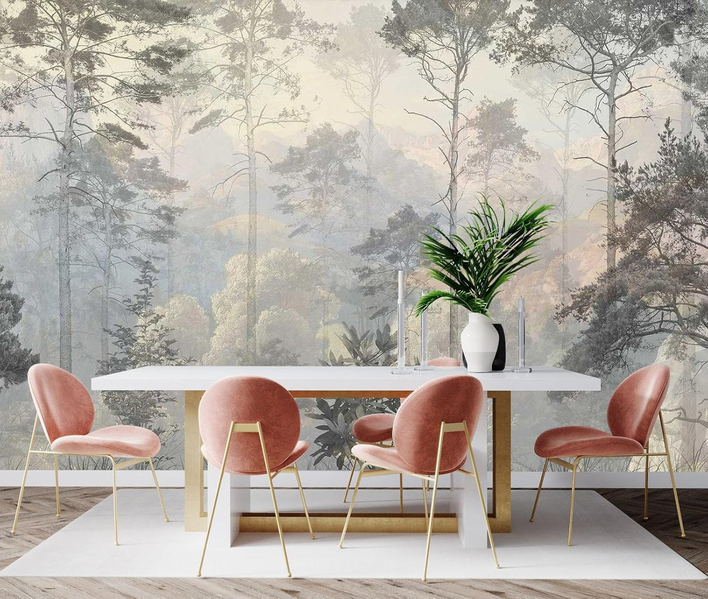 Hazy Forest Wall Mural, Abstract Nature Landscape Wallpaper, Background Wall Decoration Patterns(Non-self-Adhesive)