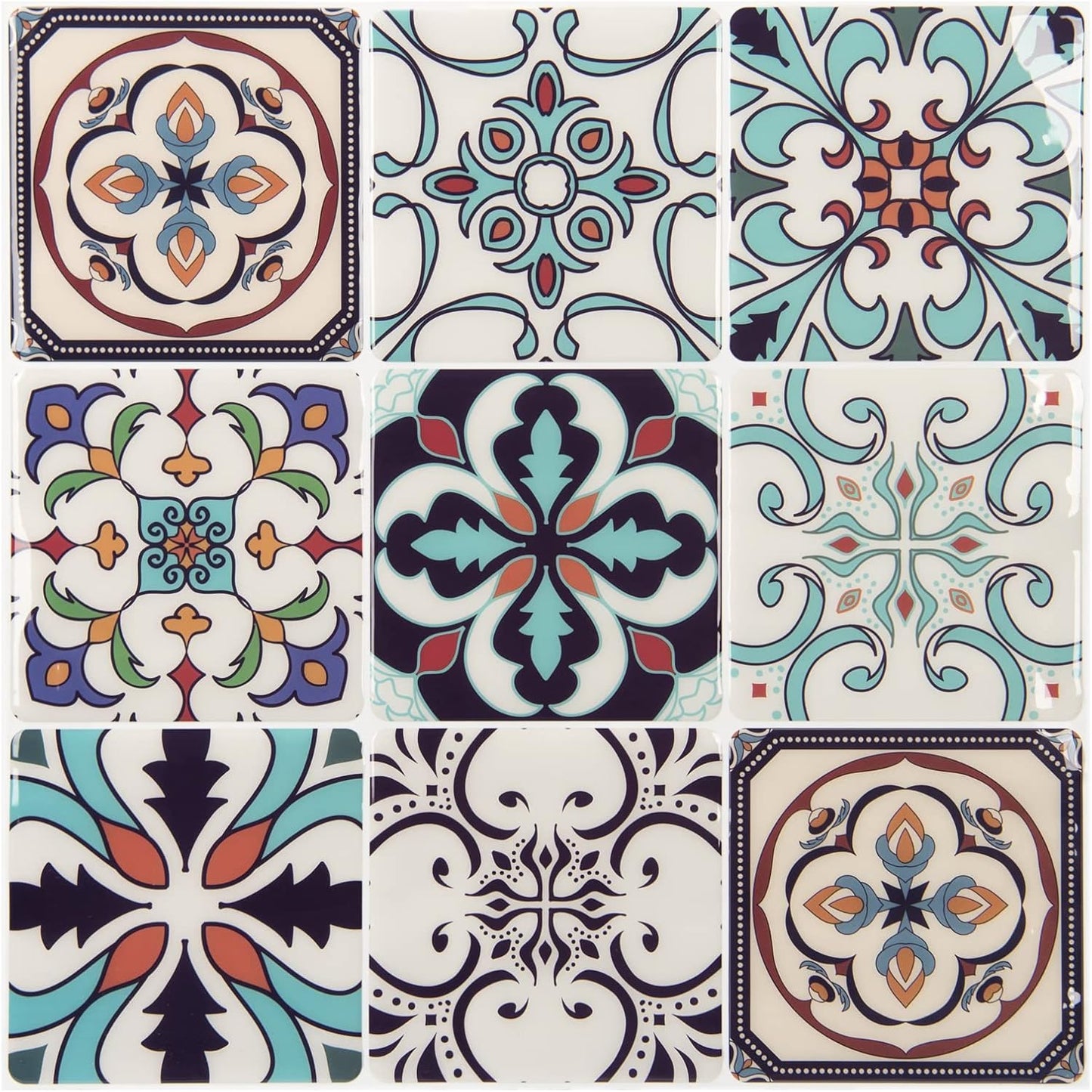 LONGKING Peel and Stick Backsplash Tile Stickers, Colorful Talavera Mexican Tile, Stick on Wall Tiles (10 Sheets)