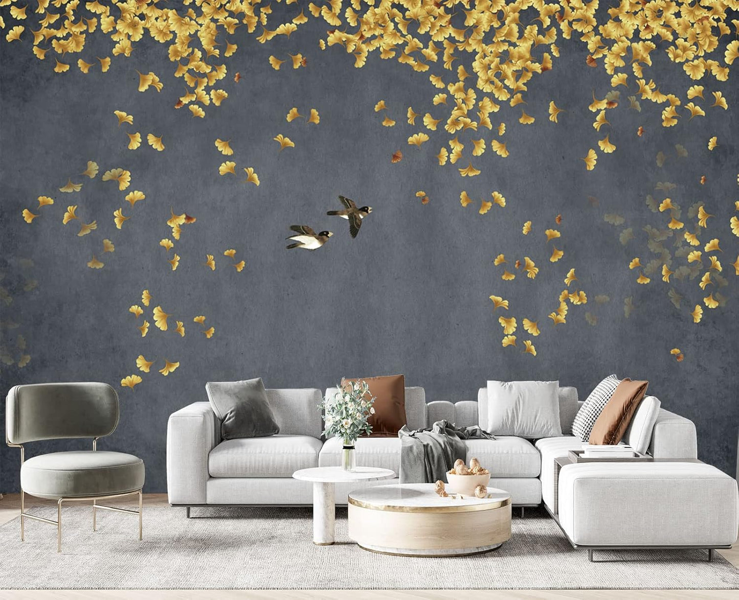 Plum Blossom Flower Bird Chinoiserie Wall Mural Wallpaper for Bedroom 103" x 69"