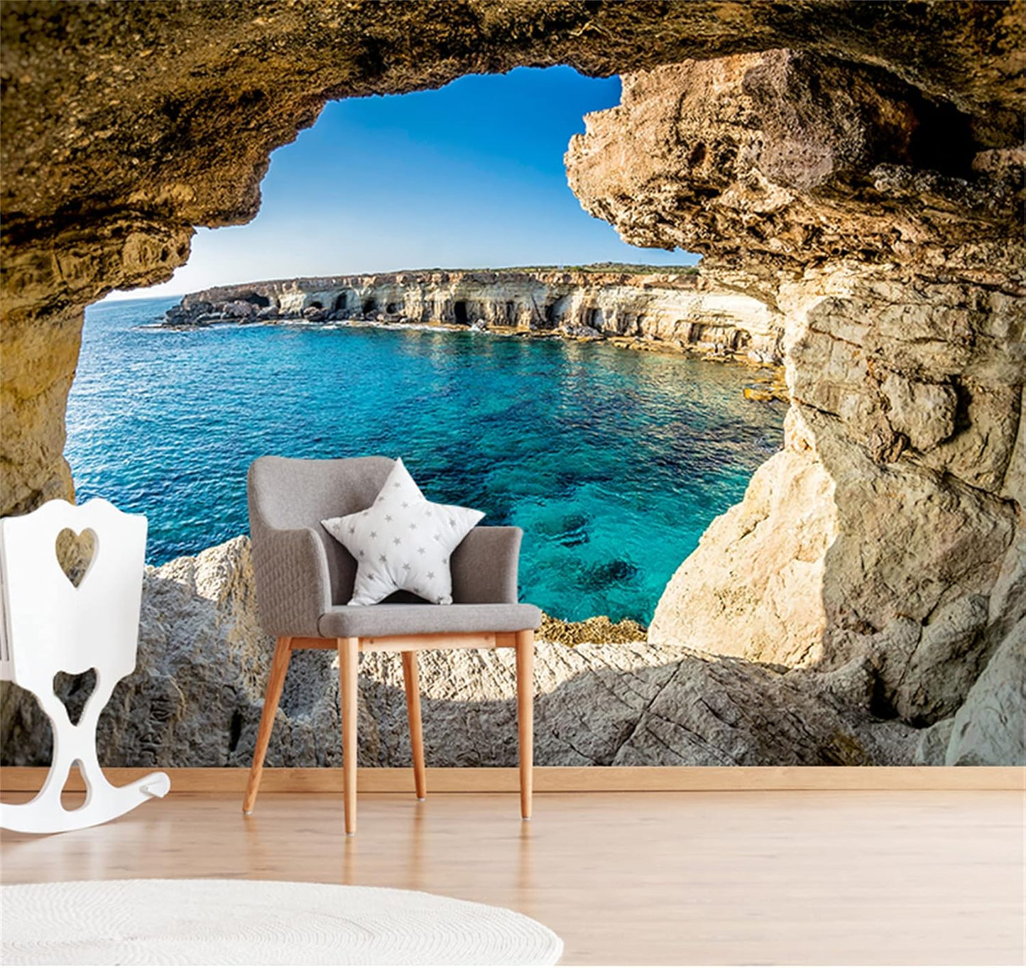 FLFK 3D Wall Murals Peel and Stick 141.7"x98.4"- Self-Adhesive Wallpaper Large Poster Sticker Sea Caves Landscape for Bedroom Living Room Wall Decor