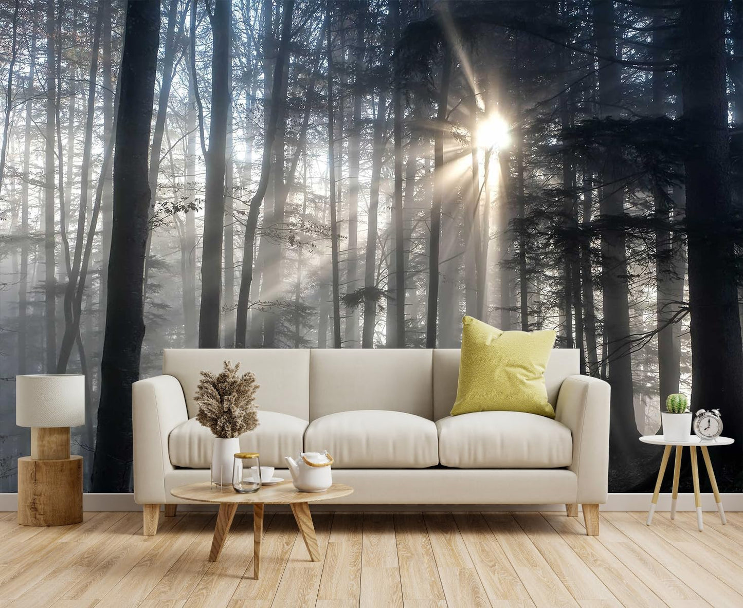 Hazy Forest Wall Mural, Abstract Nature Landscape Wallpaper, Background Wall Decoration Patterns(Non-self-Adhesive)