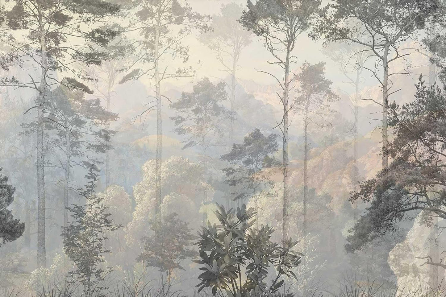 Hazy Forest Wall Mural, Abstract Nature Landscape Wallpaper, Background Wall Decoration Patterns(Non-self-Adhesive)