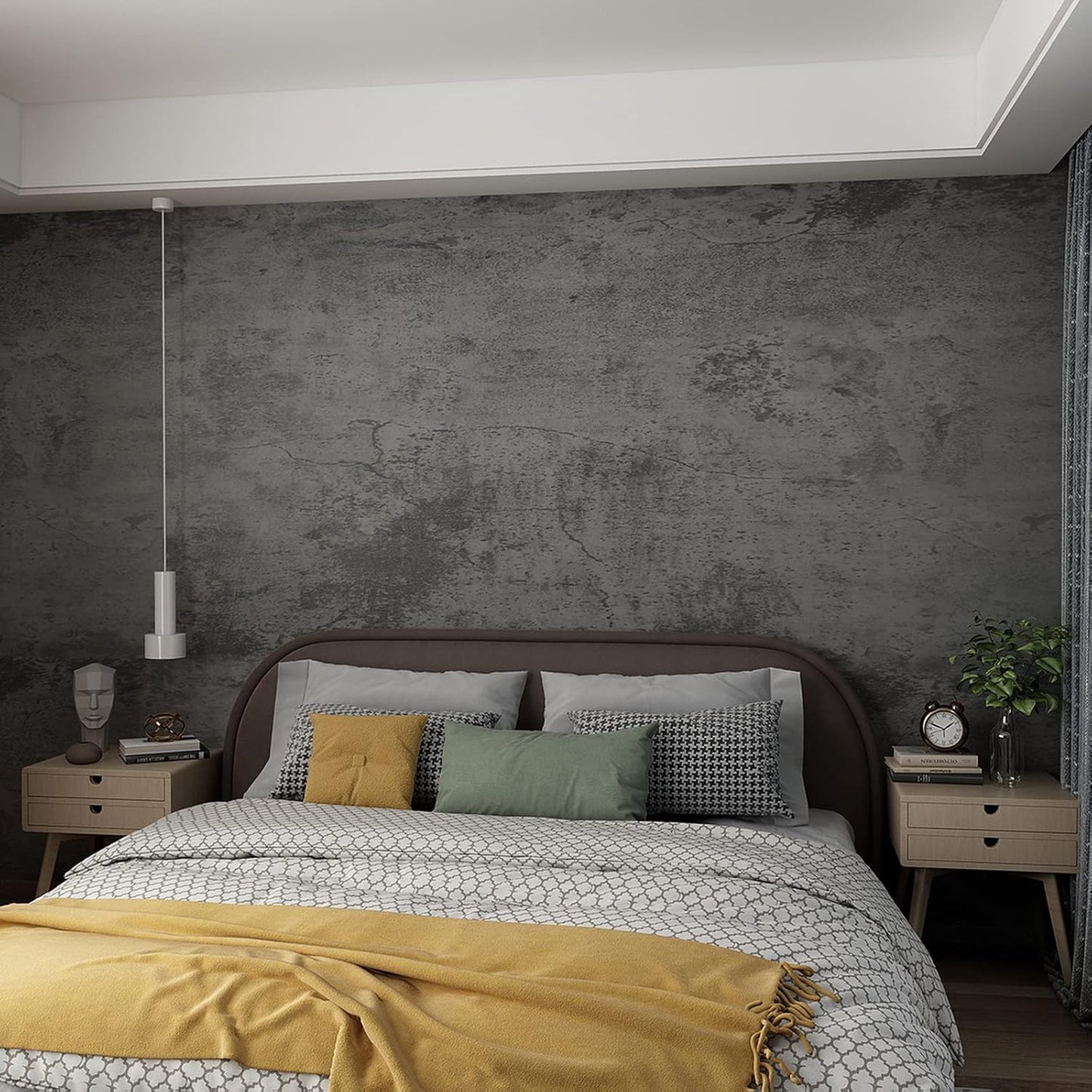 16"×591" Large Size Extra Thick Grey Blue Concrete Wallpaper Peel and Stick Industrial Dark Blue Gray Cracked Concrete Contact Paper Vinyl Grey Cement Sticker for Bedroom Bathroom Gym Walls