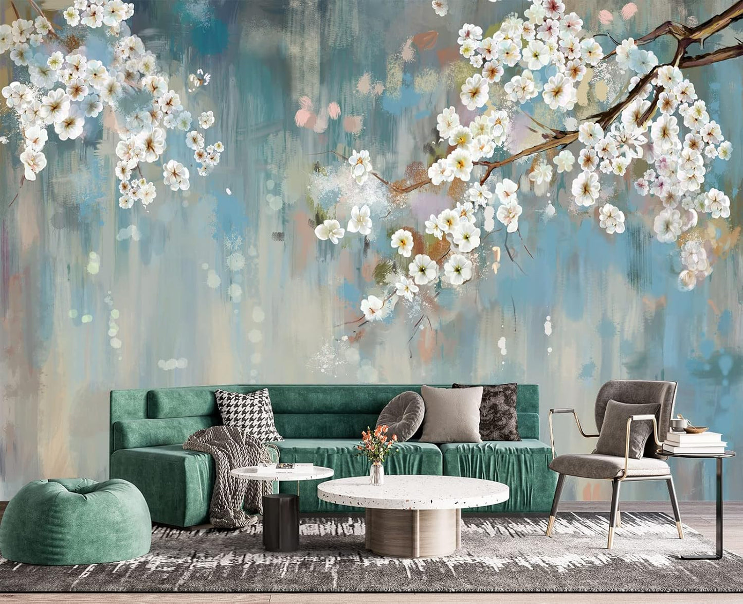 Plum Blossom Flower Bird Chinoiserie Wall Mural Wallpaper for Bedroom 103" x 69"