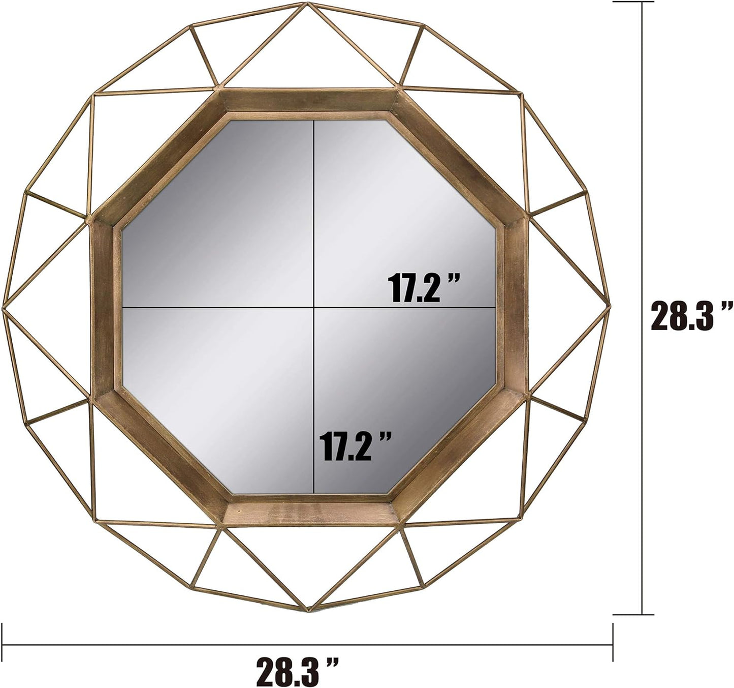 Stonebriar Decorative Antique Gold 28.3" Geometric Metal Wire Frame Hanging Wall Mirror with Mounting Brackets, Modern Decor for the Living Room, Bedroom, Bathroom, Hallway, and Entryway