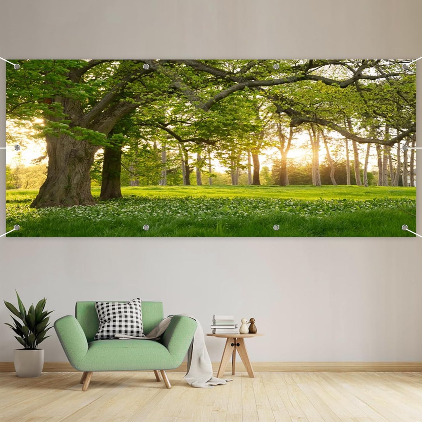 CSFOTO 7x16ft Big Tree Garage Door Banner - Spring Garden Scenery Wallpaper - Nature Park Plant Theme Outdoor Wall Decorative Mural