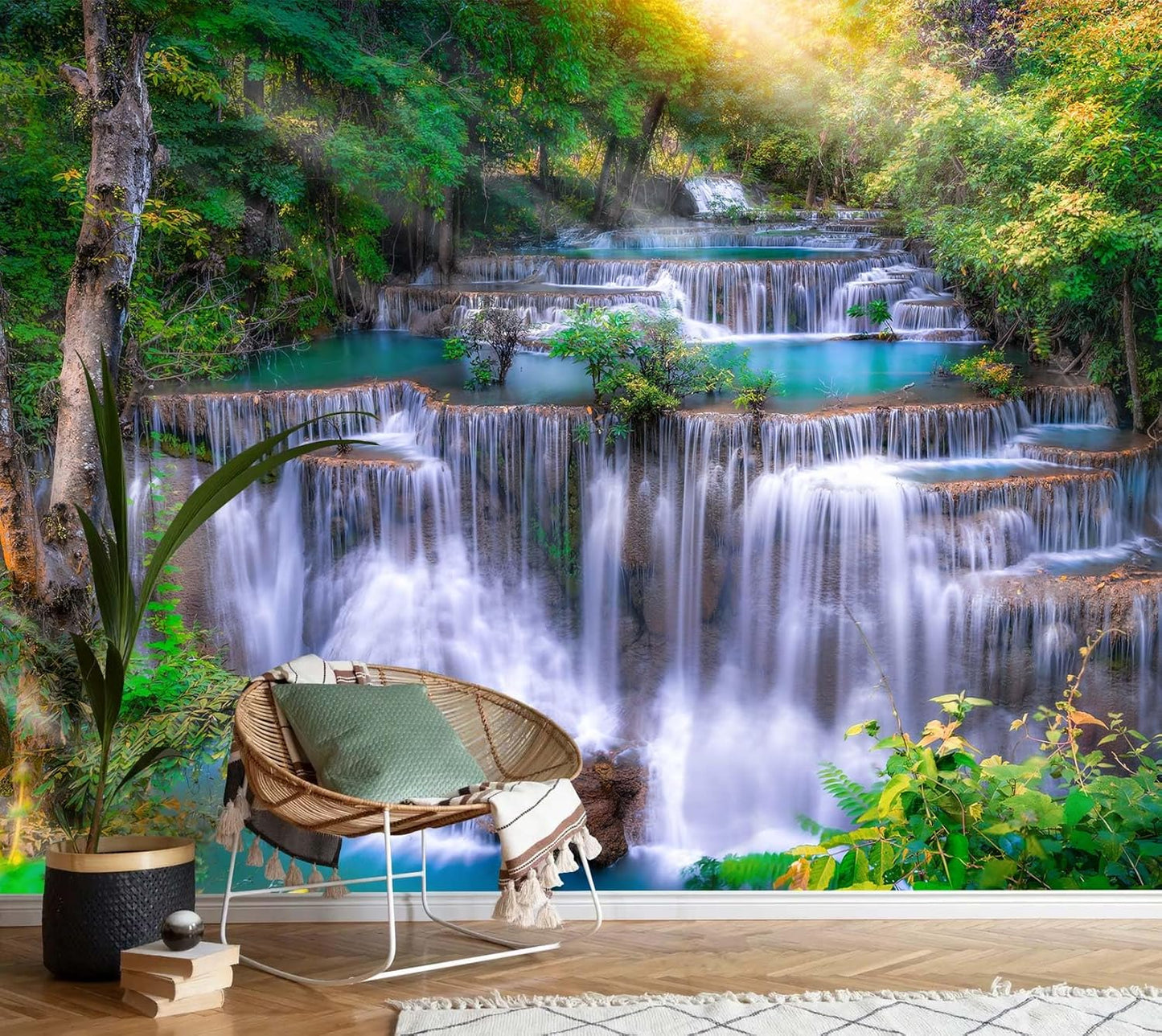 AFZEVEB-Tropical Jungle Wallpaper Landscape Tree Wall murals for Bedroom 159"x107"(Not Peel and Stick)