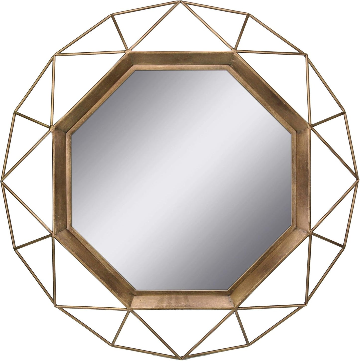 Stonebriar Decorative Antique Gold 28.3" Geometric Metal Wire Frame Hanging Wall Mirror with Mounting Brackets, Modern Decor for the Living Room, Bedroom, Bathroom, Hallway, and Entryway