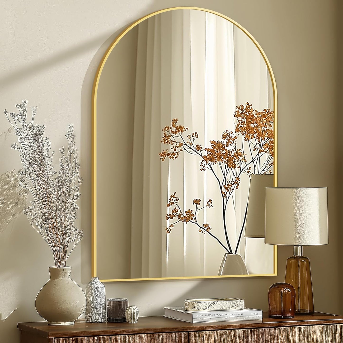 Arched Wall Mirror for Bathroom,Mirrors for Wall,24''x36'',Vanity Mirror for Bedroom Dresser, Entryway, Living Room, Metal Frame (36''x24'',Gold)