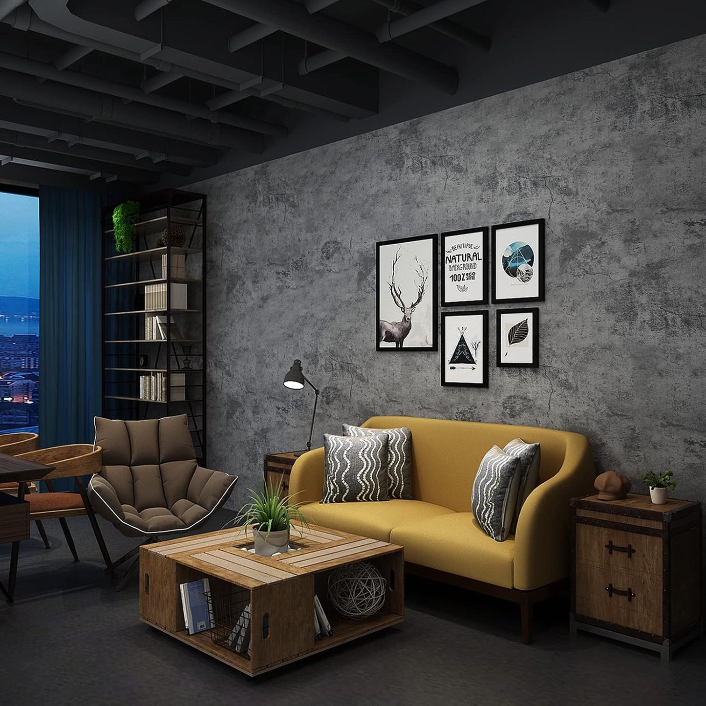 16"×591" Large Size Extra Thick Grey Blue Concrete Wallpaper Peel and Stick Industrial Dark Blue Gray Cracked Concrete Contact Paper Vinyl Grey Cement Sticker for Bedroom Bathroom Gym Walls