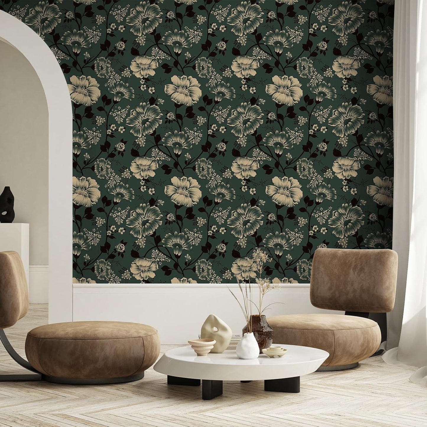 VaryStyle 17.7"x393" Dark Green Floral Peel and Stick Wallpaper Vintage Green Secret Garden Flower Stick on Wall Paper Mural Waterproof Vinyl Removable Contact Paper for Shelves Drawers Living Room