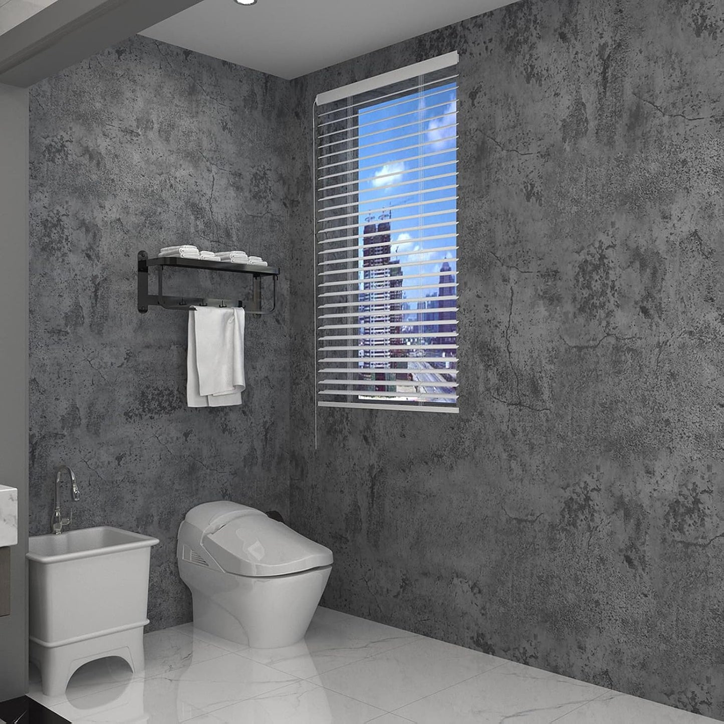 16"×591" Large Size Extra Thick Grey Blue Concrete Wallpaper Peel and Stick Industrial Dark Blue Gray Cracked Concrete Contact Paper Vinyl Grey Cement Sticker for Bedroom Bathroom Gym Walls