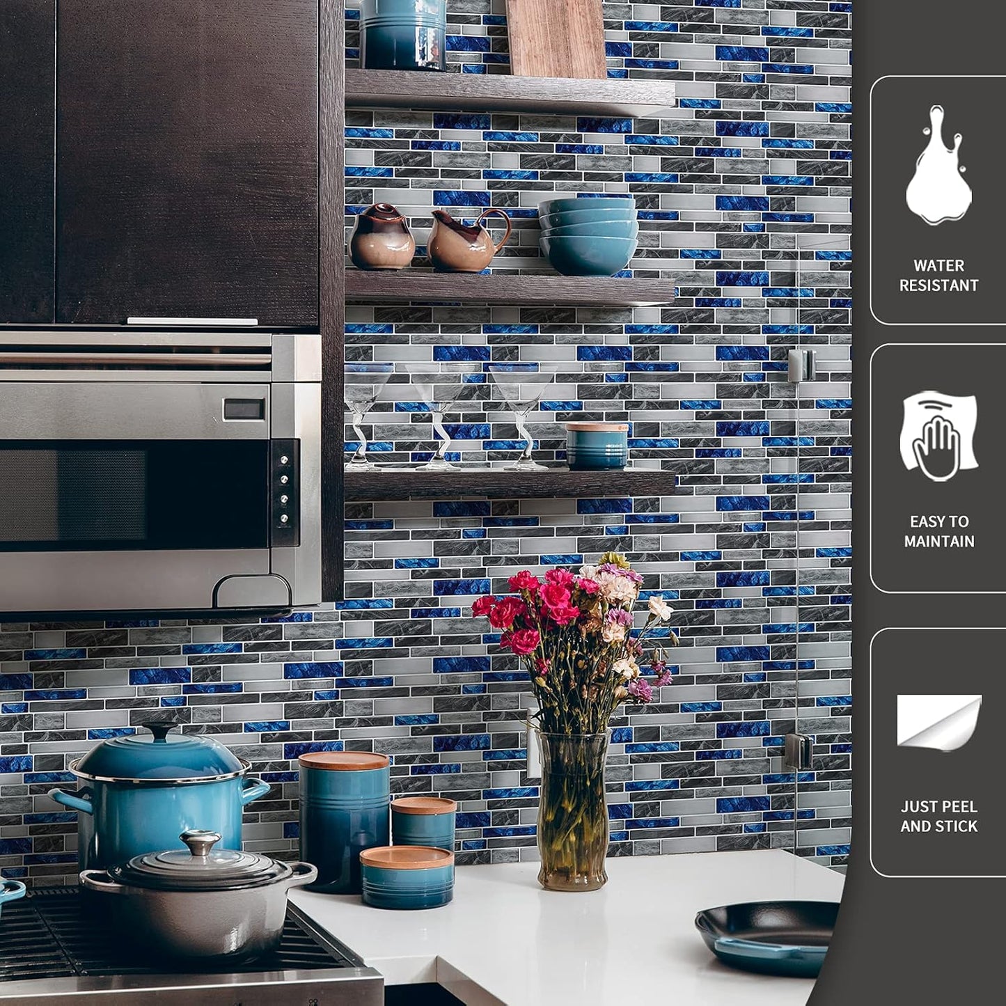 Art3d 10-Sheet Premium Self-Adhesive Kitchen Backsplash Tiles in Marble,30 * 30cm