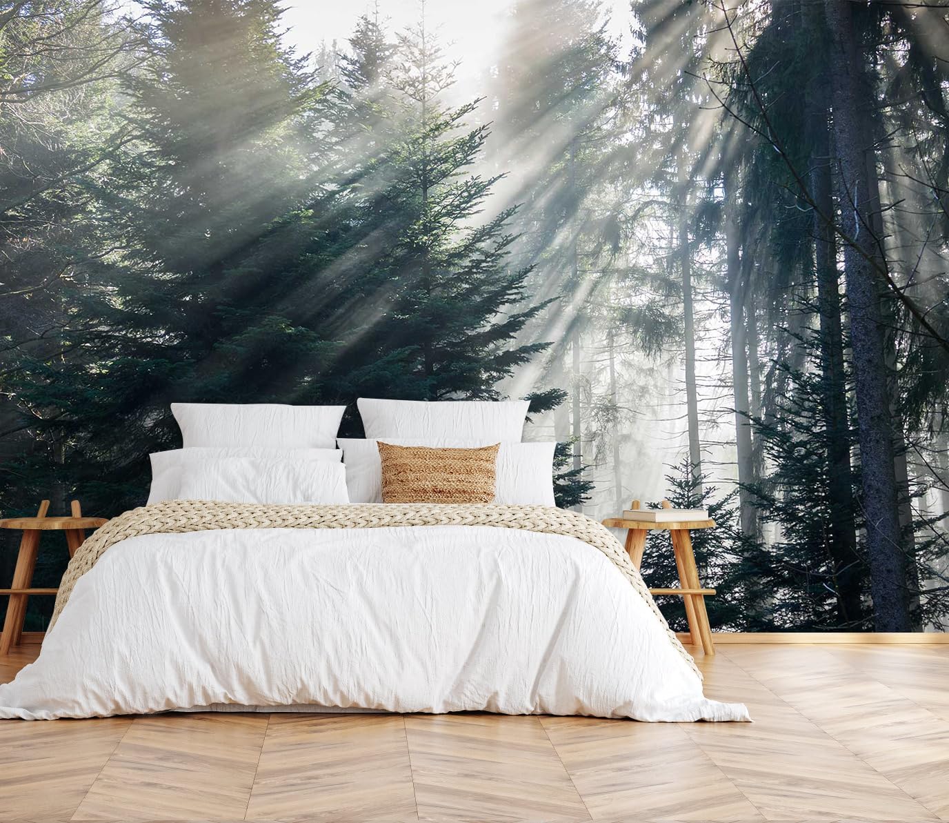 Hazy Forest Wall Mural, Abstract Nature Landscape Wallpaper, Background Wall Decoration Patterns(Non-self-Adhesive)