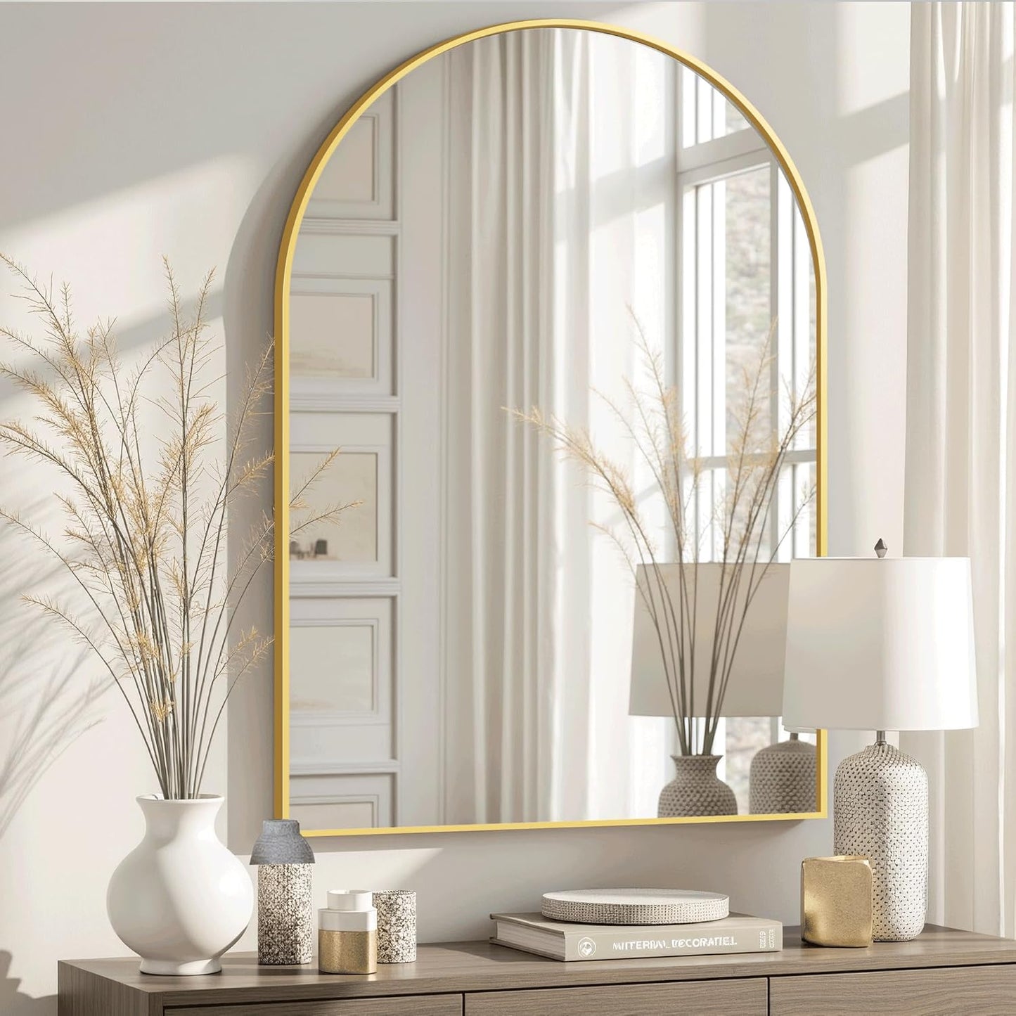 Arched Wall Mirror for Bathroom,Mirrors for Wall,24''x36'',Vanity Mirror for Bedroom Dresser, Entryway, Living Room, Metal Frame (36''x24'',Gold)