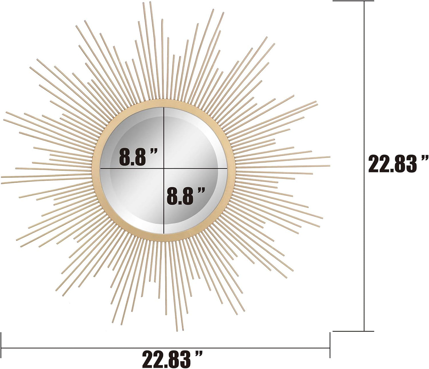 Stonebriar Round 23" Antique Gold Metal Starburst Hanging Wall Mirror with Attached Mounting Bracket, Decorative Decor for the Living Room, Bedroom, Bathroom, Hallway, and Entryway