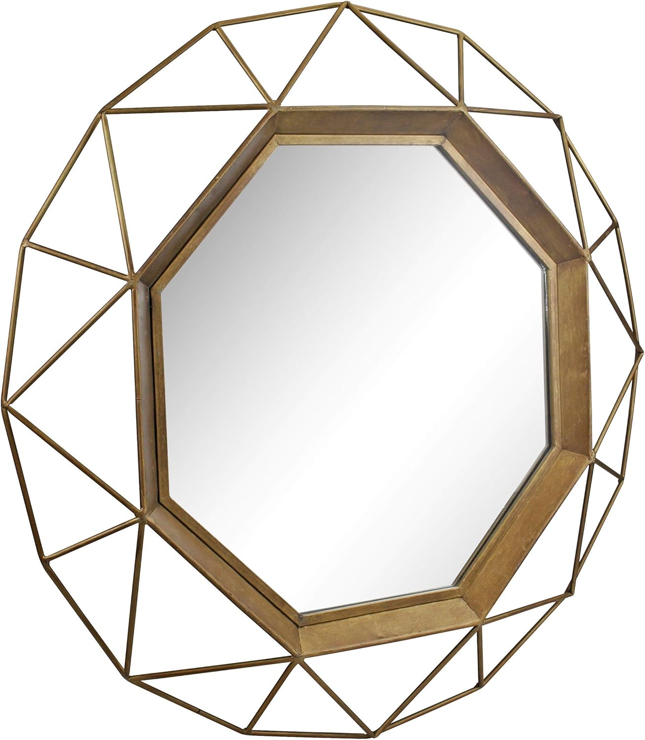 Stonebriar Decorative Antique Gold 28.3" Geometric Metal Wire Frame Hanging Wall Mirror with Mounting Brackets, Modern Decor for the Living Room, Bedroom, Bathroom, Hallway, and Entryway