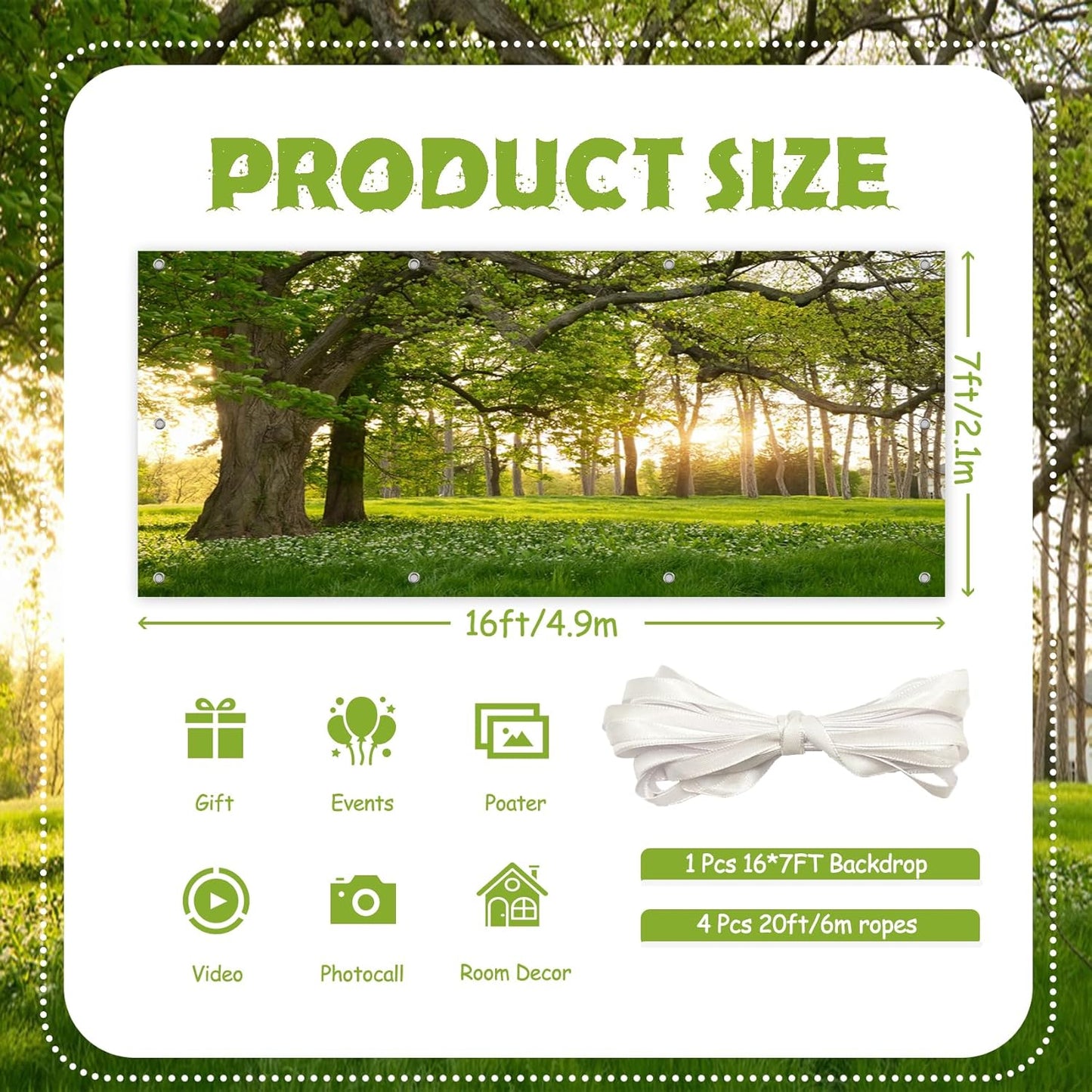 CSFOTO 7x16ft Big Tree Garage Door Banner - Spring Garden Scenery Wallpaper - Nature Park Plant Theme Outdoor Wall Decorative Mural