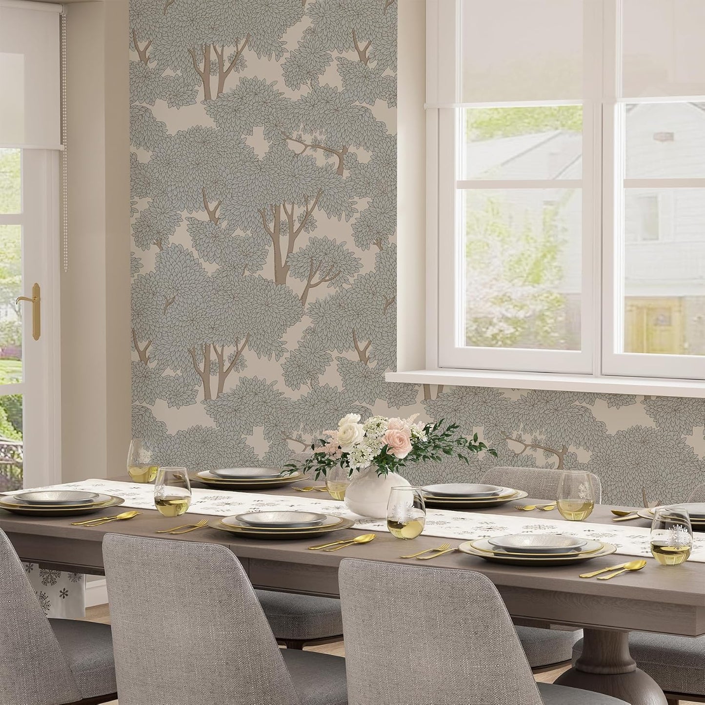Peel & Stick Forest Mural - Jungle Wallpaper, Tree Peel and Stick Wallpaper Waterproof Vinyl for Bathroom & Bedroom (Light, 17.7inx39ft)