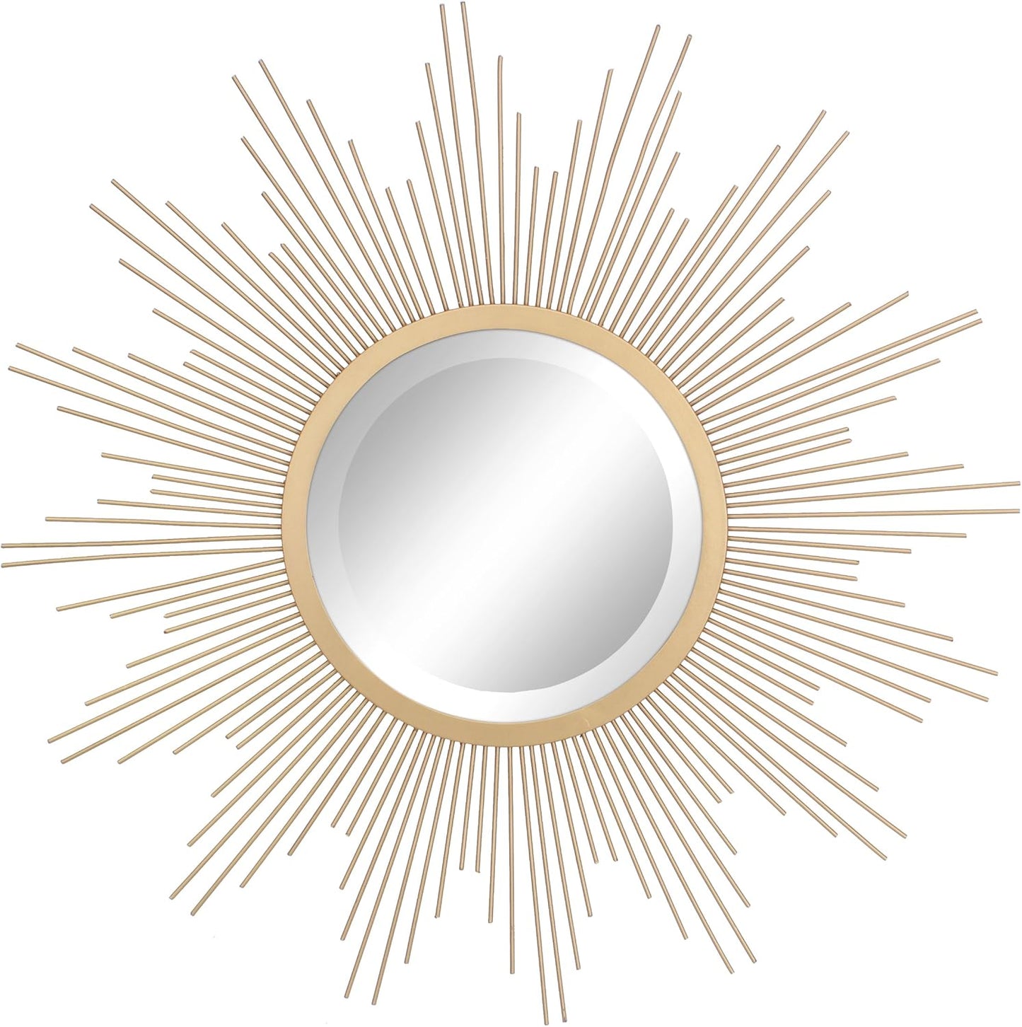 Stonebriar Round 23" Antique Gold Metal Starburst Hanging Wall Mirror with Attached Mounting Bracket, Decorative Decor for the Living Room, Bedroom, Bathroom, Hallway, and Entryway