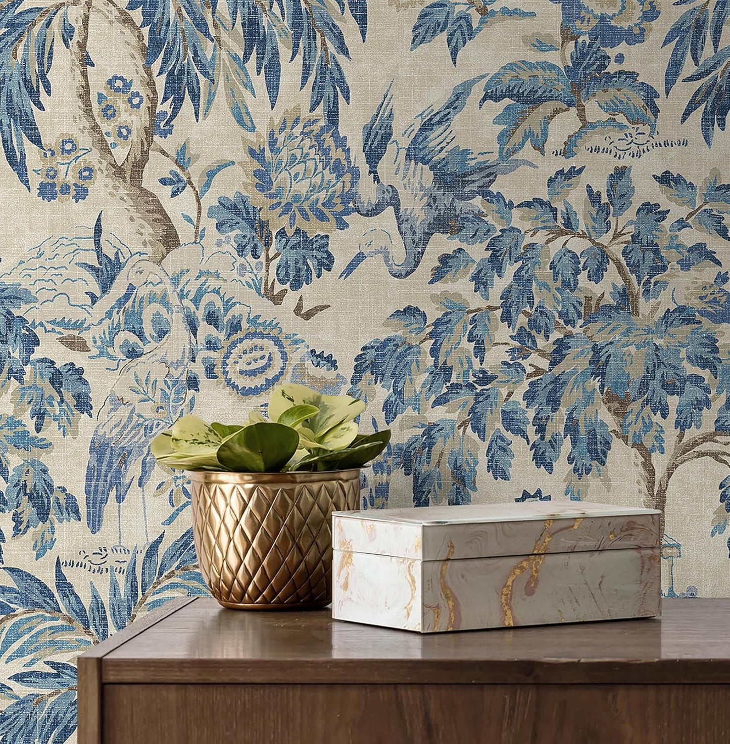 Surface Style - Peel and Stick Wallpaper, Botancial Wallpaper for Bedroom, Powder Room, Kitchen, Self Adhesive, Vinyl, 30.75 Sq Ft Coverage (Forest & The Trees Collection, Delft)