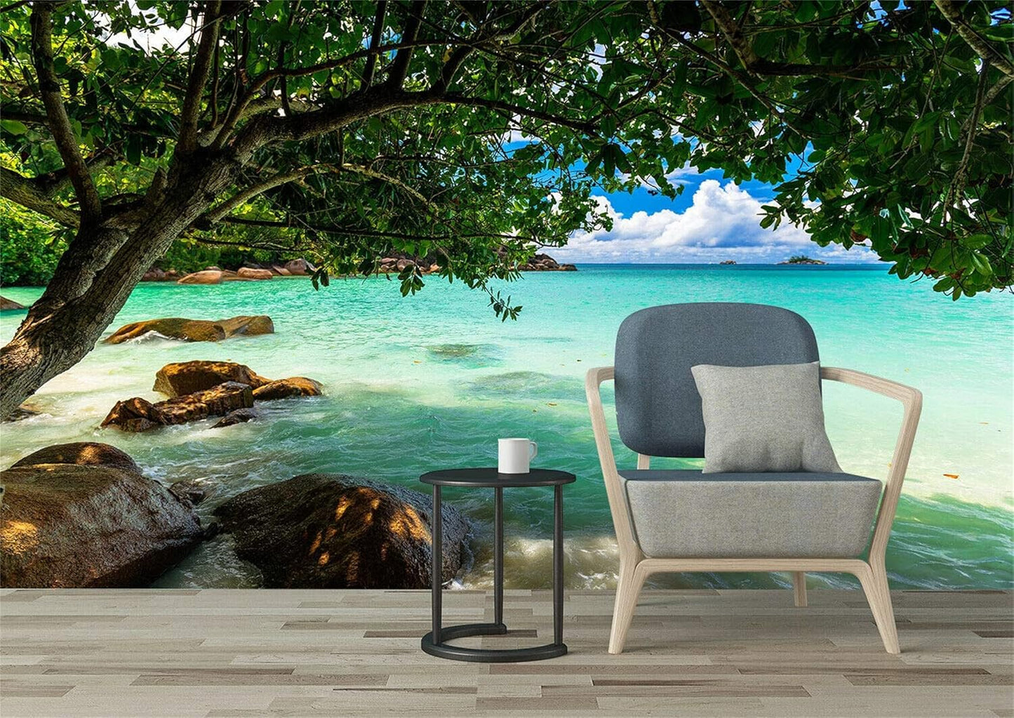 FLFK 3D Wall Murals Peel and Stick 141.7"x98.4"- Self-Adhesive Wallpaper Large Poster Sticker Sea Caves Landscape for Bedroom Living Room Wall Decor