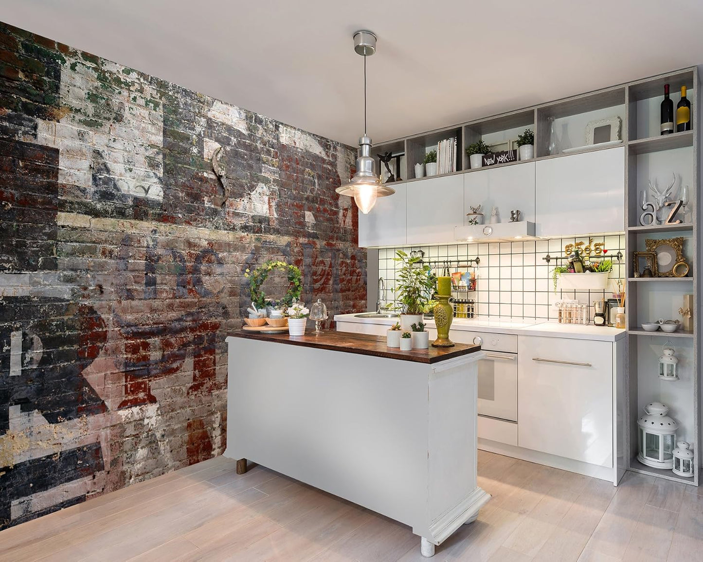 WR50507 Warehouse Brick Mural, Grey, 9'10" x 7'10"