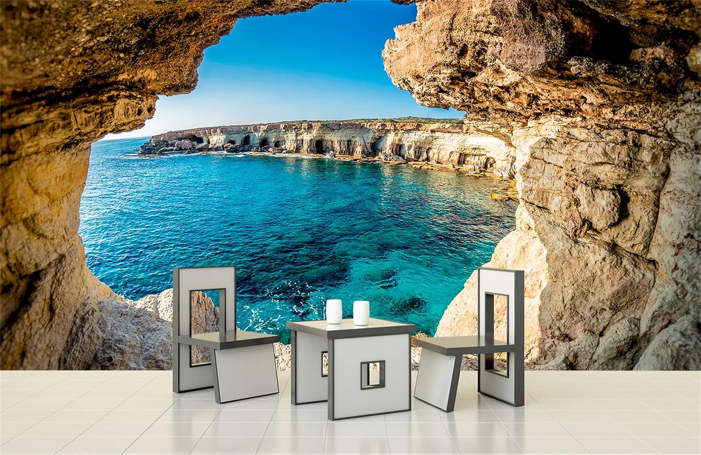 FLFK 3D Wall Murals Peel and Stick 141.7"x98.4"- Self-Adhesive Wallpaper Large Poster Sticker Sea Caves Landscape for Bedroom Living Room Wall Decor