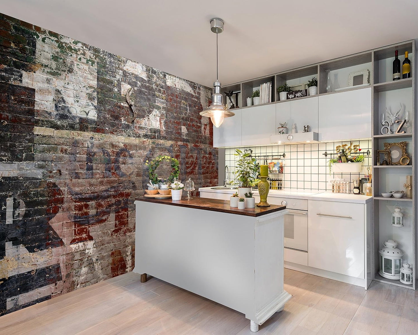 WR50507 Warehouse Brick Mural, Grey, 9'10" x 7'10"