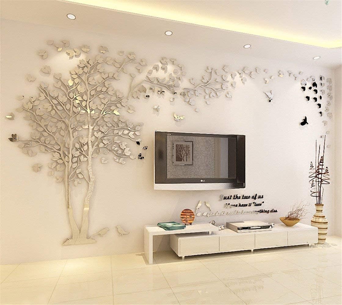 Tree Wall Stickers - 3D DIY Wall Stickers Arts Home Decoration for Living Room Bedroom Christmas Gift Daycare Sticker (Silver Left, M-250 x 130 cm)
