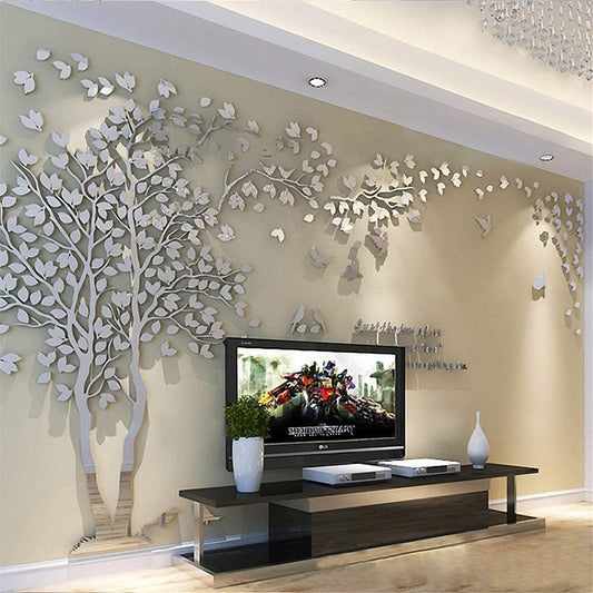 Tree Wall Stickers - 3D DIY Wall Stickers Arts Home Decoration for Living Room Bedroom Christmas Gift Daycare Sticker (Silver Left, M-250 x 130 cm)