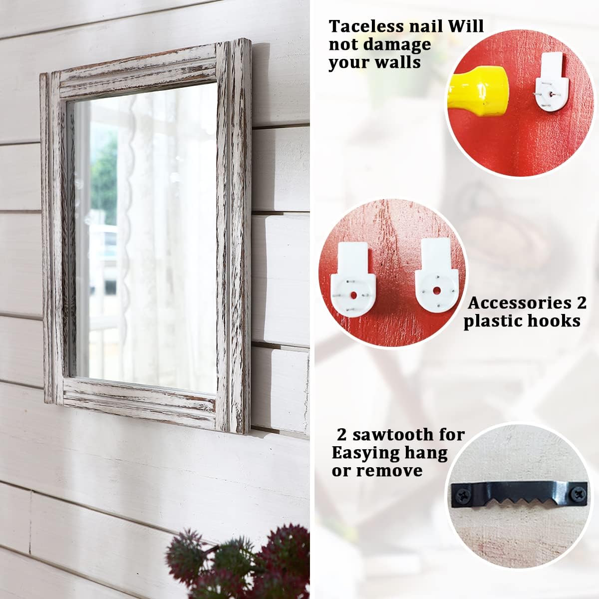 AAZZKANG Wall Mirror with Wood Framed Rustic Mirrors for Wall Rectangle Decorative for Bedroom Bathroom Living Room Entryway Farmhouse Hanging Small