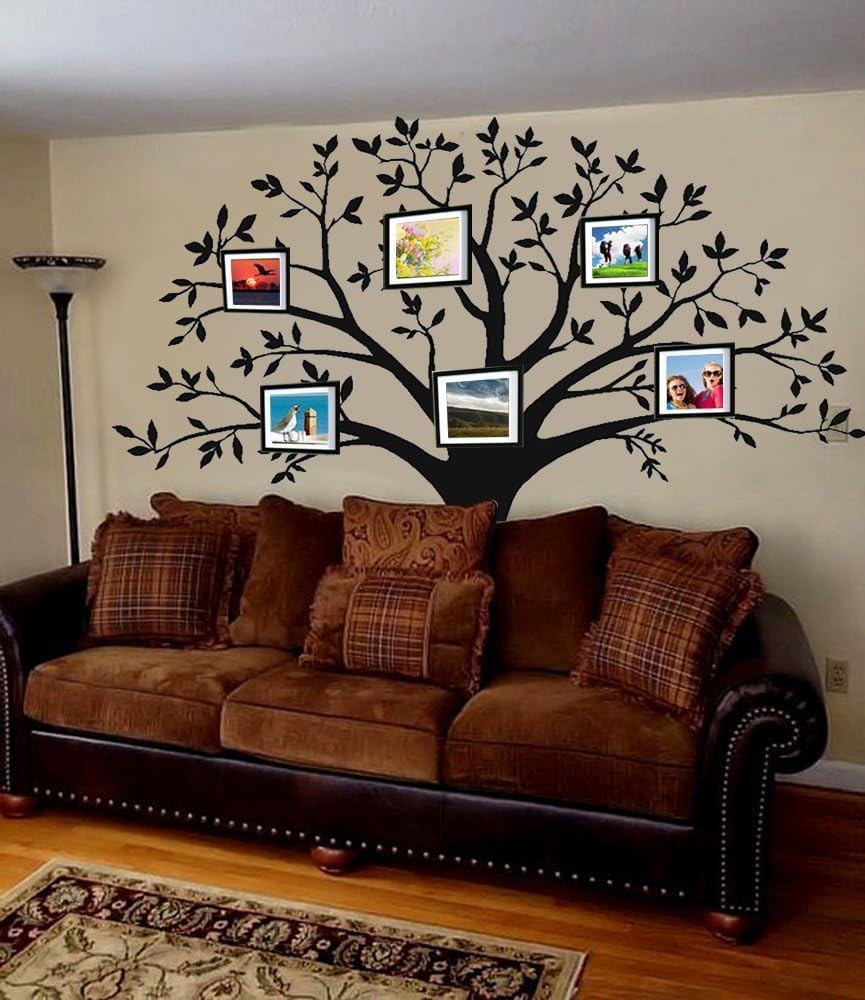 Large Family Tree Wall Decal Family Tree Photo Wall Decal Vinyl Tree Wall Stickers for Home Decoration(220 x 250 cm, Black)
