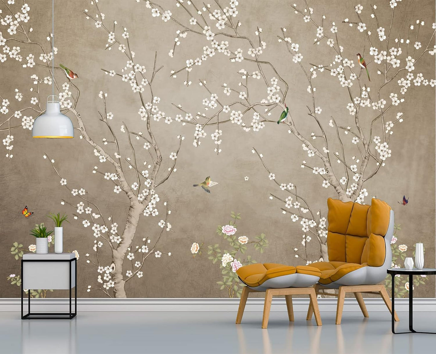 Plum Blossom Flower Bird Chinoiserie Wall Mural Wallpaper for Bedroom 103" x 69"