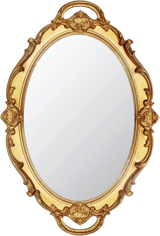 Eaoundm 14.5 x 10 inchs Small Oval Antique Decorative Wall Mirror Vintage Hanging Mirror (Gold)