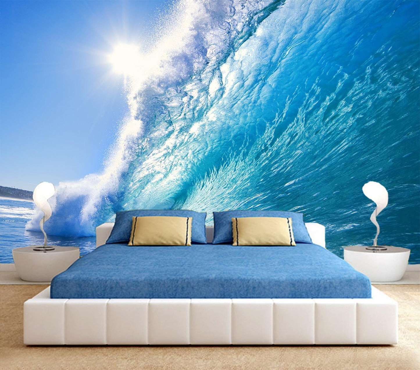 FLFK 3D Wall Murals Peel and Stick 141.7"x98.4"- Self-Adhesive Wallpaper Large Poster Sticker Sea Caves Landscape for Bedroom Living Room Wall Decor