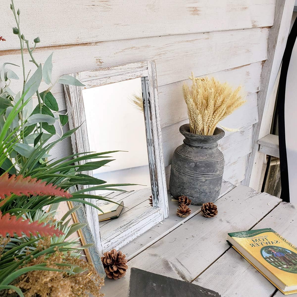 AAZZKANG Wall Mirror with Wood Framed Rustic Mirrors for Wall Rectangle Decorative for Bedroom Bathroom Living Room Entryway Farmhouse Hanging Small