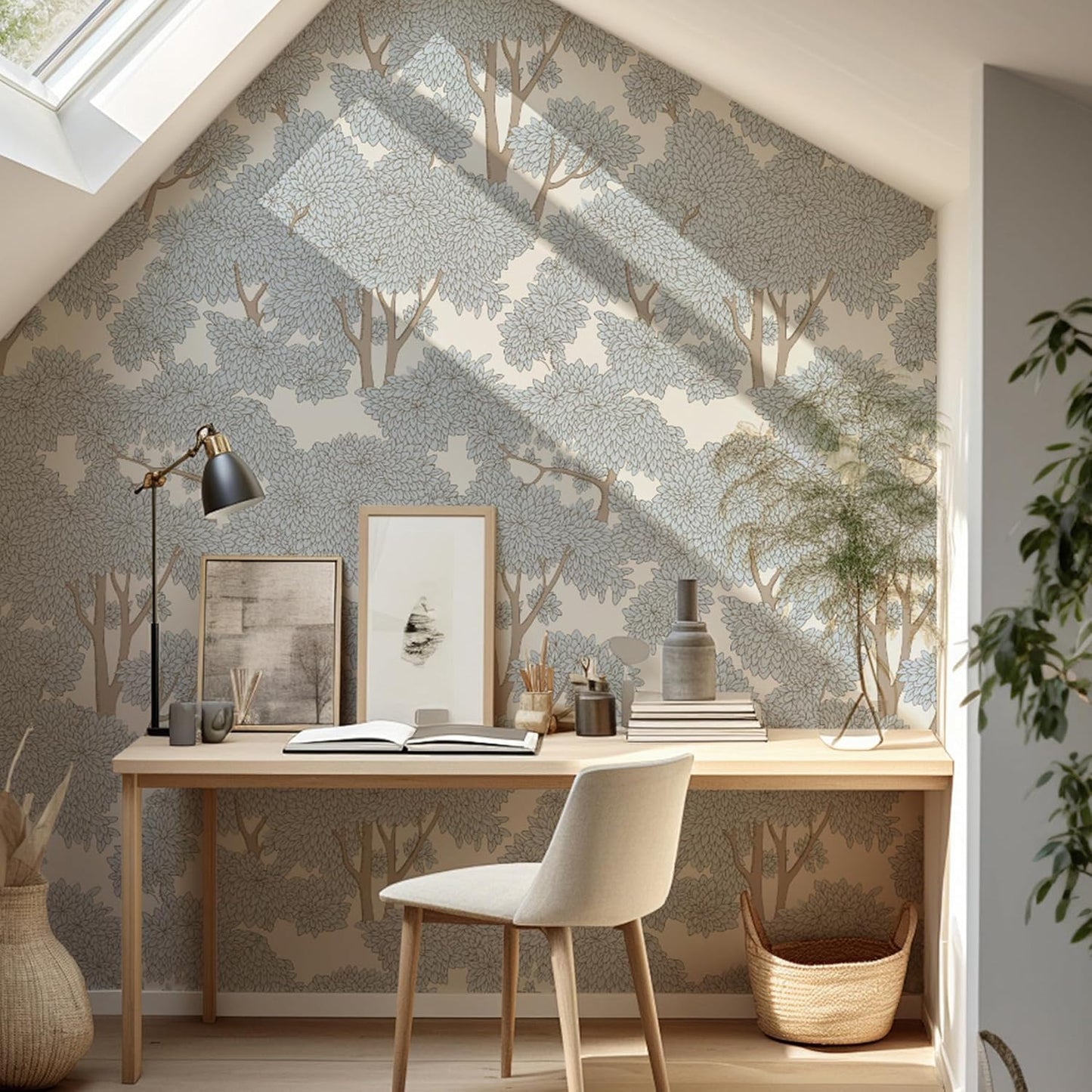 Peel & Stick Forest Mural - Jungle Wallpaper, Tree Peel and Stick Wallpaper Waterproof Vinyl for Bathroom & Bedroom (Light, 17.7inx39ft)