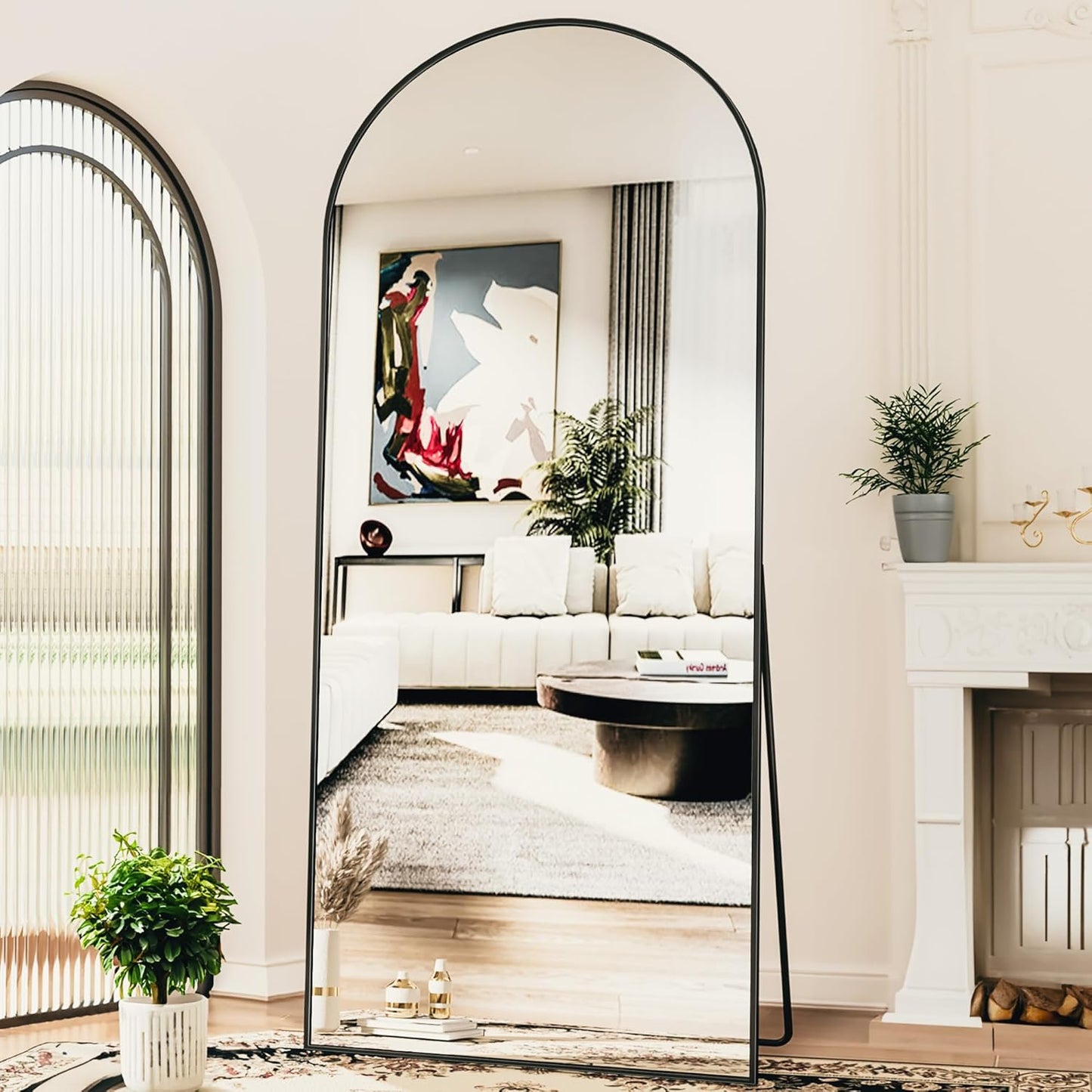Full Length Mirror, 58"x19" Floor Mirror, Arch Floor Standing Mirror Freestanding Arch Full Body with Stand for Bedroom, Hanging Mounted for Living Room Cloakroom, Gold