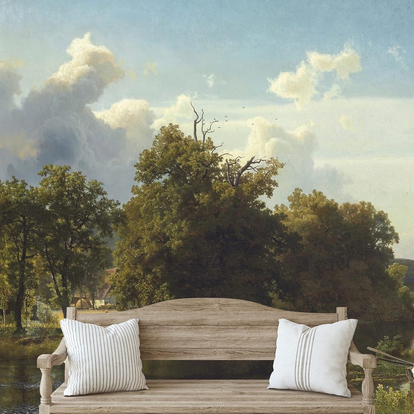IDEA4WALL Removable Wall Sticker/Wall Mural Pastel Scenic Forest Tree Valley Nature Wilderness Illustrations Fine Art Farmhouse/Country Landscape Rustic for Living Room, Bedroom, Office - 66"x96"